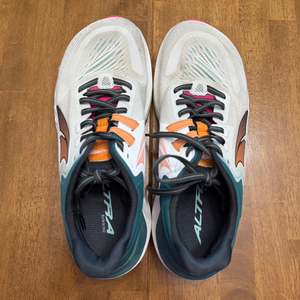 Altra Women's White Teal Pink Orange Athletic Running Shoes - Picture 3 of 13